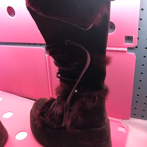 El Dantes burgundy fur knee boots goth platform 7 - Picture 4 of 8